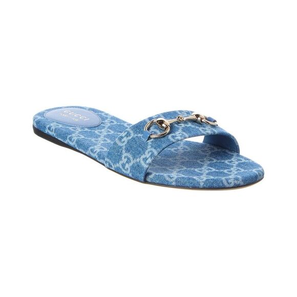 Gucci Shoes - Gucci Blue Denim GG Canvas Horsebit Slide Sandals